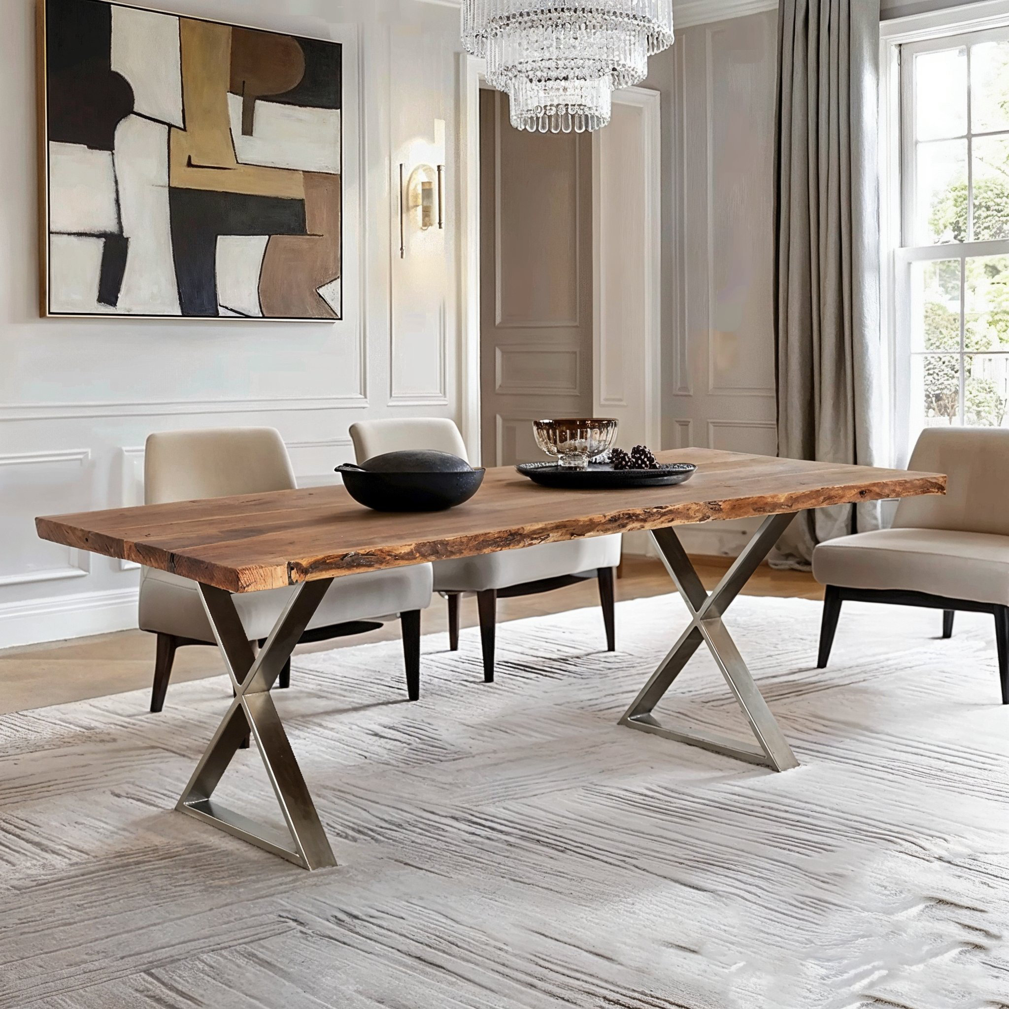 The Twillery Co.® Whittlesey 82" Acacia Solid Wood Trestle Dining Table ...